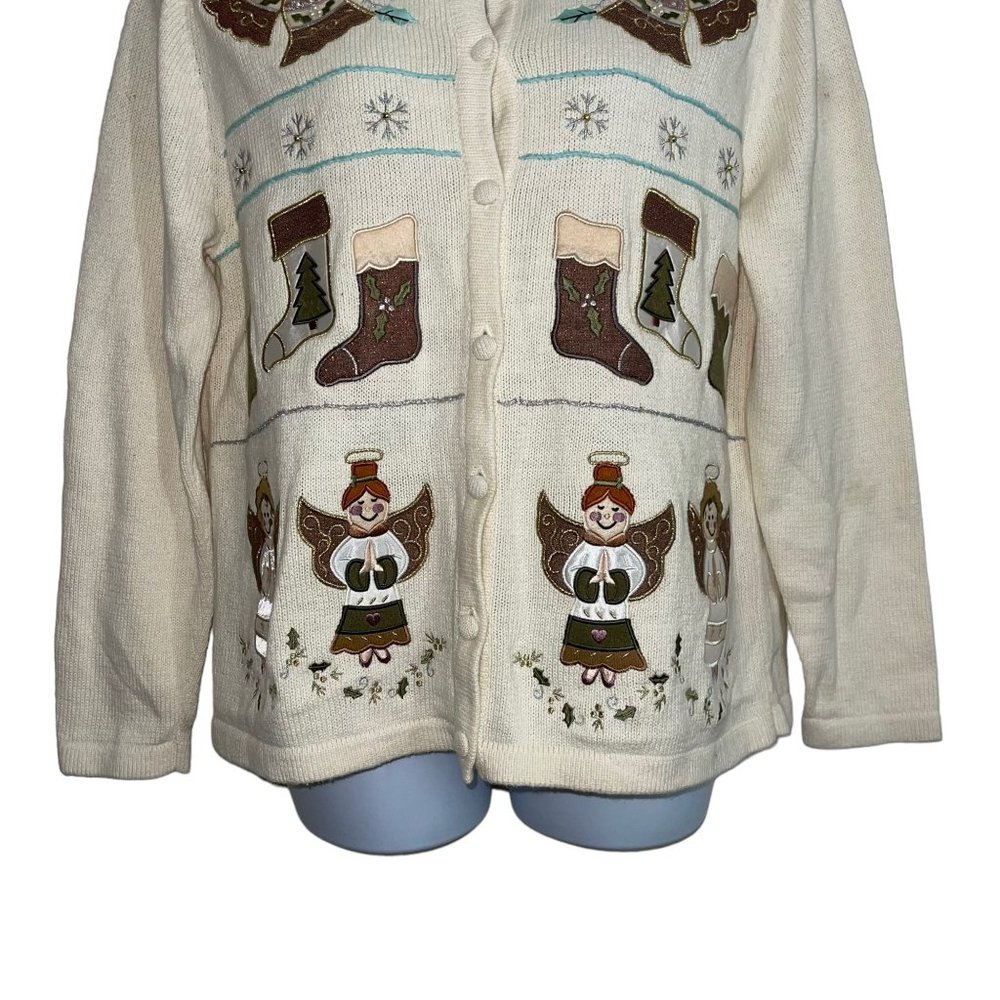 Vintage Bechamel Plus Size Cardigan Sweater Womens 2X Angels Bells Christmas - Picture 3 of 11